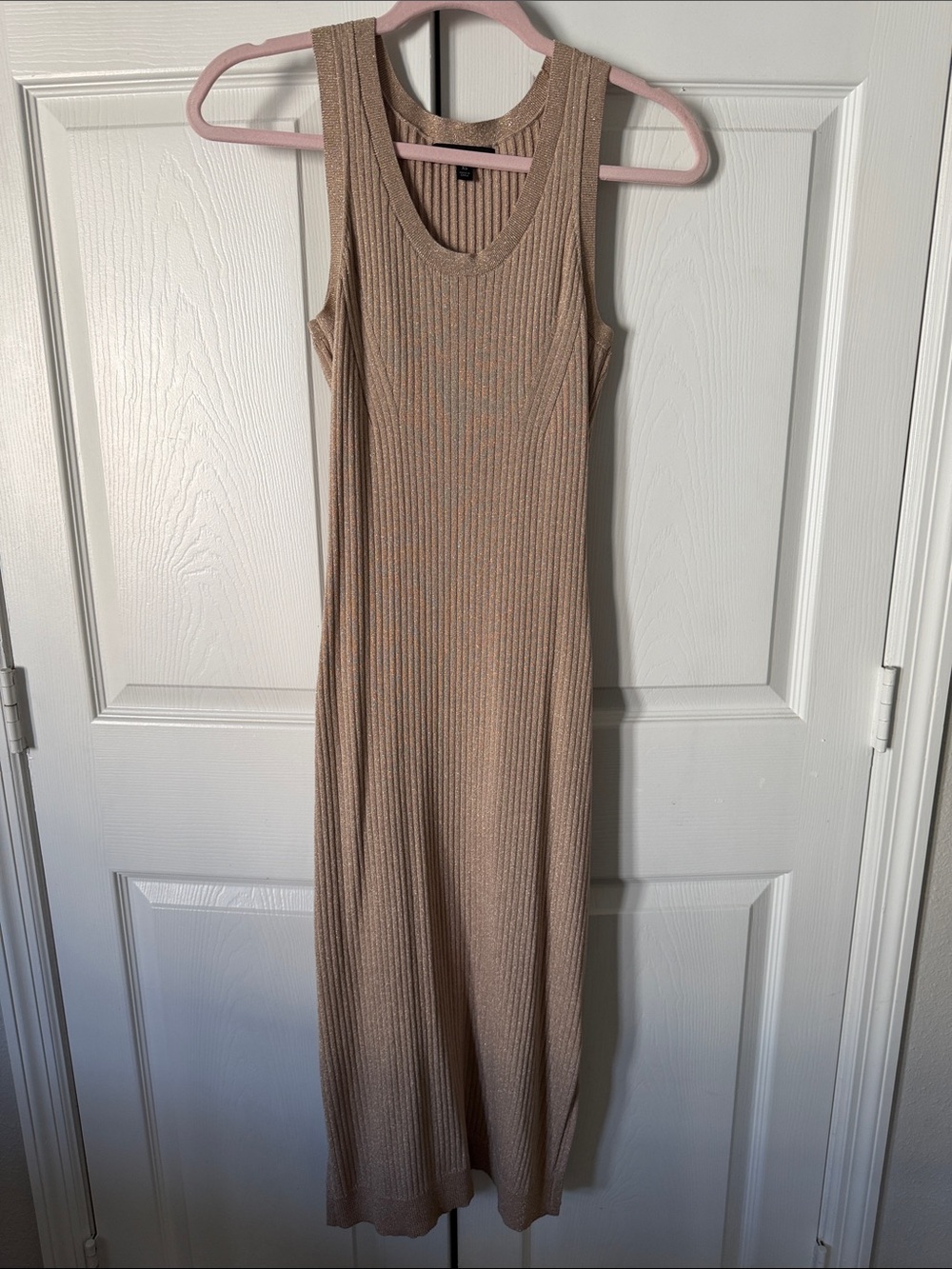 Banana Republic Ribbed Maxi Dress in Shimery Champagne Gold